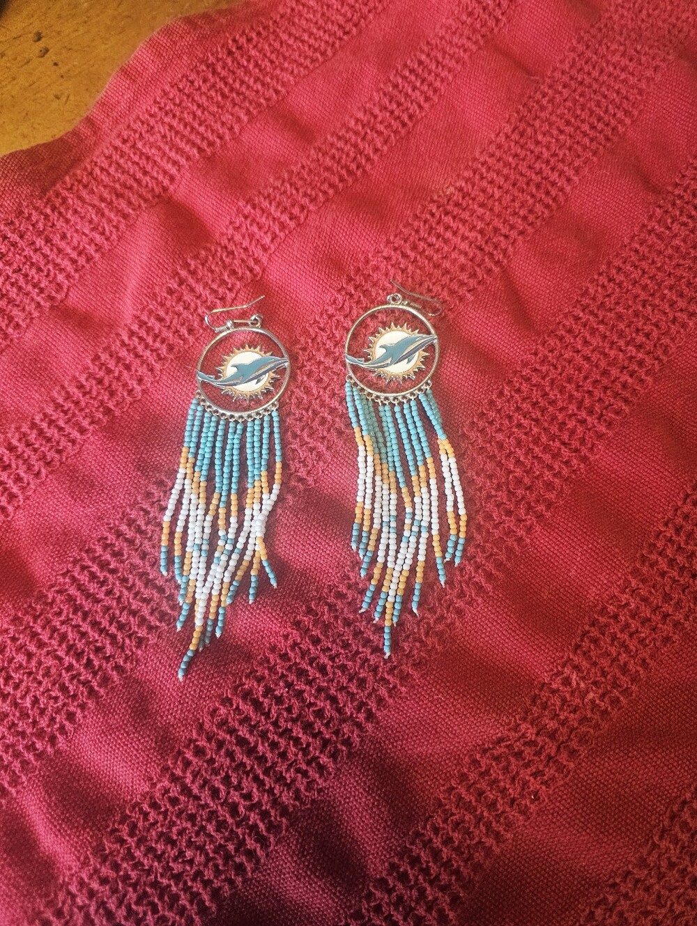Miami Dolphins Beaded Earrings